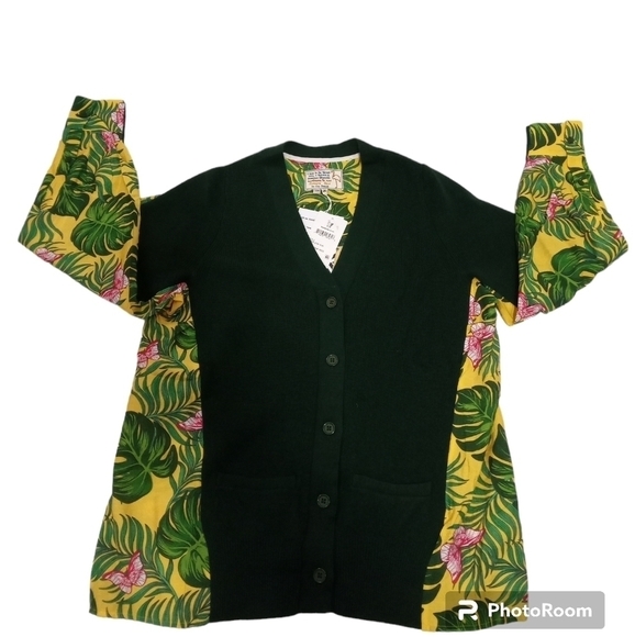 Free People x Sandrine Green Button Front Cardigan Sweater Tropical Floral Small - Picture 3 of 7